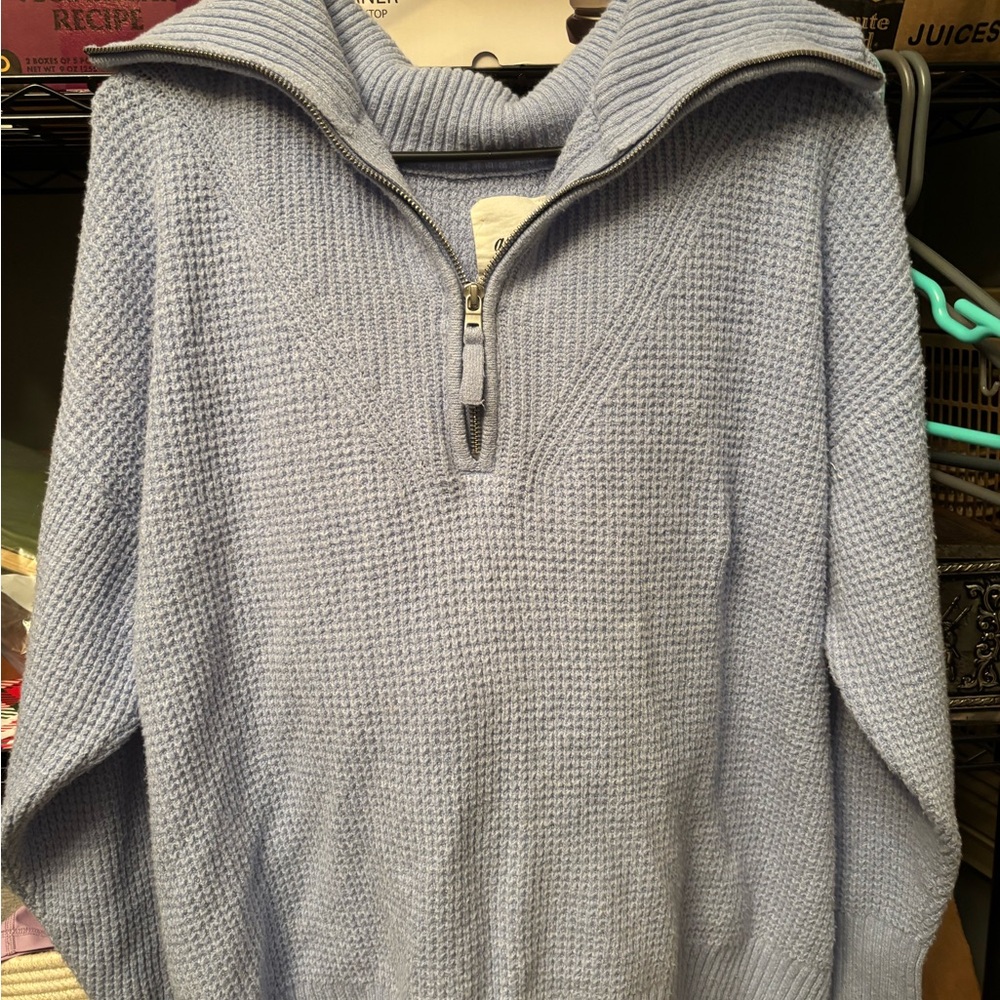 Aerie women’s Half-Zip Knit Sweater - Light Blue